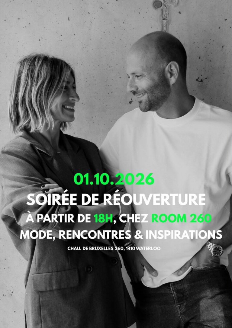 Invitation à la réouverture de ROOM 260 : Edna et Raph, jeudi 1er octobre 2026 dès 18h, chaussée de Bruxelles 260 à Waterloo.
